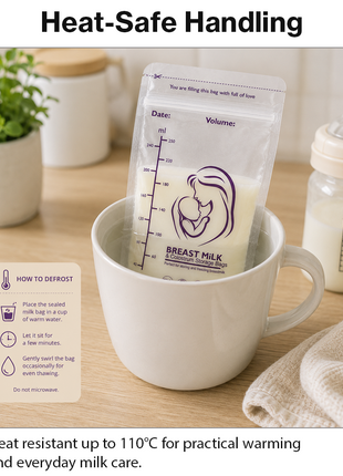 Breast Milk Storage Bags – Pre-Sterilised Double Zip-Seal, Up to ~250ml, Stand-Up with Pour Spout