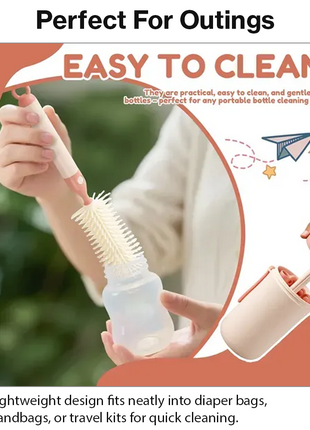 Portable  Pink Baby Bottle Cleaning Brush Set with Storage Bottle, ABS Plastic Straw & Nipple Cleaning Kit for Travel and Daily Use