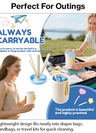Portable Blue Baby Bottle Cleaning Brush Set with Storage Bottle, ABS Plastic Straw & Nipple Cleaning Kit for Travel and Daily Use