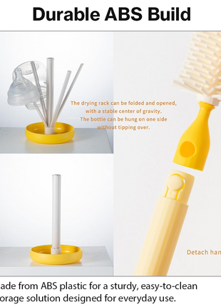 Portable Yellow Baby Bottle Cleaning Brush Set with Storage Bottle, ABS Plastic Straw & Nipple Cleaning Kit for Travel and Daily Use