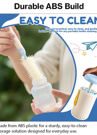 Portable Blue Baby Bottle Cleaning Brush Set with Storage Bottle, ABS Plastic Straw & Nipple Cleaning Kit for Travel and Daily Use