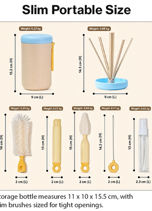 Portable Blue Baby Bottle Cleaning Brush Set with Storage Bottle, ABS Plastic Straw & Nipple Cleaning Kit for Travel and Daily Use