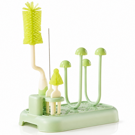 Baby Bottle Cleaning Brush Set with Drying Rack BPA-Free Silicone Kit