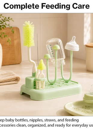 Baby Bottle Cleaning Brush Set with Drying Rack BPA-Free Silicone Kit