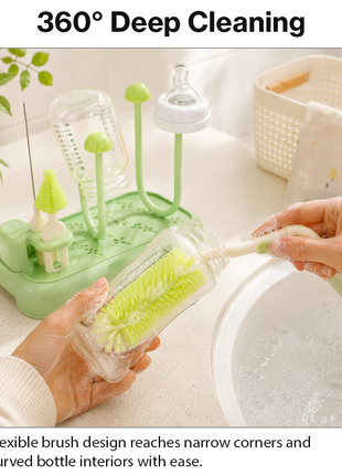 Baby Bottle Cleaning Brush Set with Drying Rack BPA-Free Silicone Kit