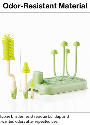 Baby Bottle Cleaning Brush Set with Drying Rack BPA-Free Silicone Kit