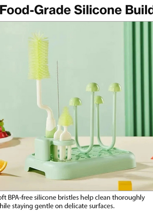 Baby Bottle Cleaning Brush Set with Drying Rack BPA-Free Silicone Kit