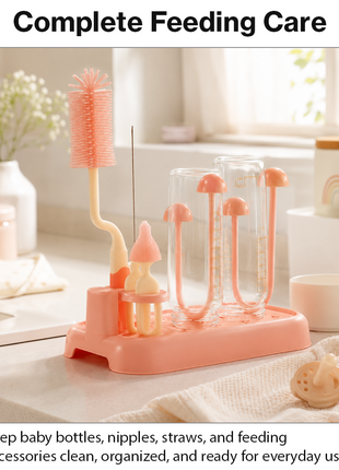 Baby Bottle Cleaning Brush Set with Drying Rack BPA-Free Silicone Kit