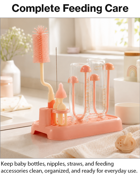 Baby Bottle Cleaning Brush Set with Drying Rack BPA-Free Silicone Kit