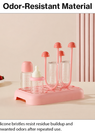 Baby Bottle Cleaning Brush Set with Drying Rack BPA-Free Silicone Kit