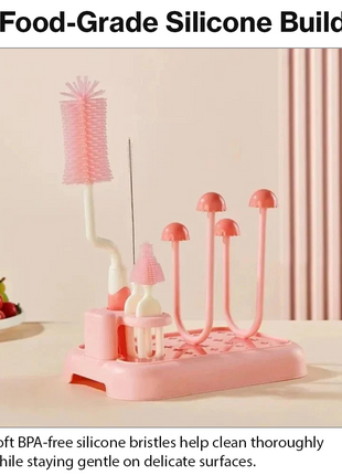Baby Bottle Cleaning Brush Set with Drying Rack BPA-Free Silicone Kit