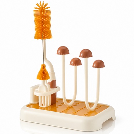 Baby Bottle Cleaning Brush Set with Drying Rack BPA-Free Silicone Kit