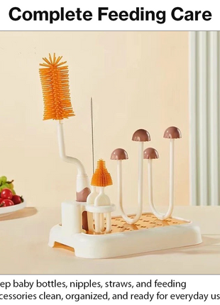 Baby Bottle Cleaning Brush Set with Drying Rack BPA-Free Silicone Kit