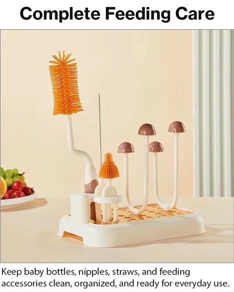 Baby Bottle Cleaning Brush Set with Drying Rack BPA-Free Silicone Kit