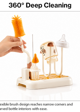 Baby Bottle Cleaning Brush Set with Drying Rack BPA-Free Silicone Kit