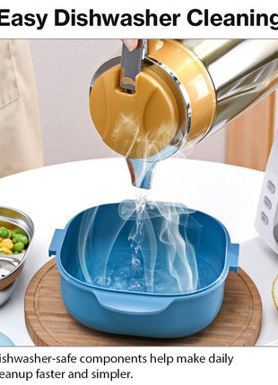 BPA-Free Lunch Box with 400ml Stainless Steel Tray, Fork, Spoon, Tray Plate & Dishwasher-Safe Blue Design