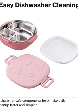 BPA-Free Lunch Box with 400ml Stainless Steel Tray, Fork, Spoon, Tray Plate & Dishwasher-Safe Pink Design