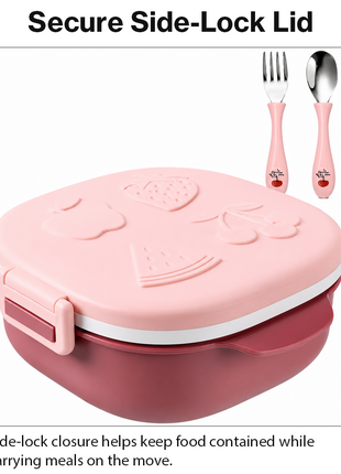 BPA-Free Lunch Box with 400ml Stainless Steel Tray, Fork, Spoon, Tray Plate & Dishwasher-Safe Pink Design
