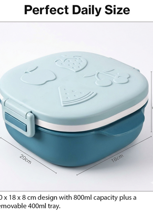 BPA-Free Lunch Box with 400ml Stainless Steel Tray, Fork, Spoon, Tray Plate & Dishwasher-Safe Blue Design