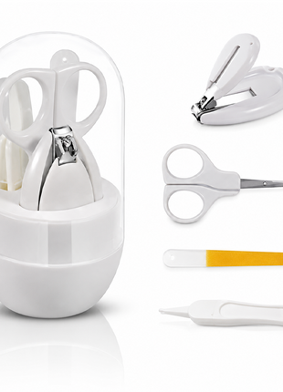 Baby Nail Care Kit 4-Piece Set – Stainless Steel Clippers, Tweezers & File – Grey Storage Box