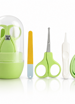 Baby Nail Care Kit 4-Piece Set – Stainless Steel Clippers, Tweezers & File – Green Storage Box