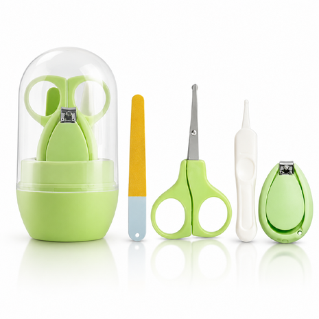 Baby Nail Care Kit 4-Piece Set – Stainless Steel Clippers, Tweezers & File – Green Storage Box