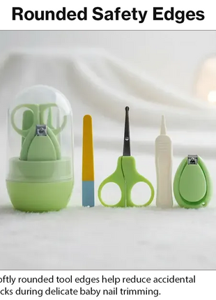 Baby Nail Care Kit 4-Piece Set – Stainless Steel Clippers, Tweezers & File – Green Storage Box