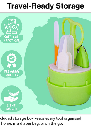 Baby Nail Care Kit 4-Piece Set – Stainless Steel Clippers, Tweezers & File – Green Storage Box