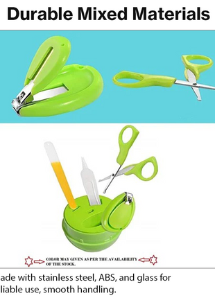 Baby Nail Care Kit 4-Piece Set – Stainless Steel Clippers, Tweezers & File – Green Storage Box