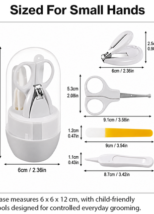 Baby Nail Care Kit 4-Piece Set – Stainless Steel Clippers, Tweezers & File – Grey Storage Box