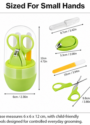 Baby Nail Care Kit 4-Piece Set – Stainless Steel Clippers, Tweezers & File – Green Storage Box