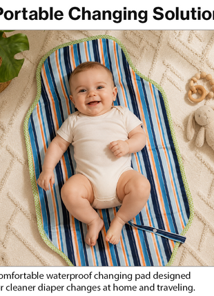 Waterproof Baby Changing Pad Mat Foldable Portable Diaper Changing Station Lightweight Travel Mat Blue Stripe
