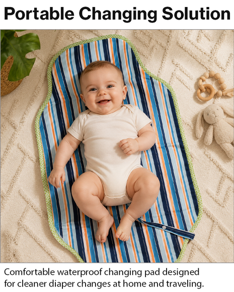 Waterproof Baby Changing Pad Mat Foldable Portable Diaper Changing Station Lightweight Travel Mat Blue Stripe
