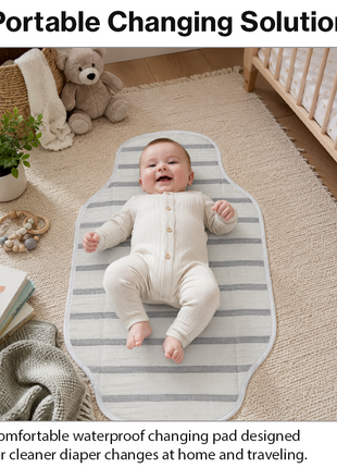 Waterproof Baby Changing Pad Mat Foldable Portable Diaper Changing Station Lightweight Travel Mat Grey Stripe
