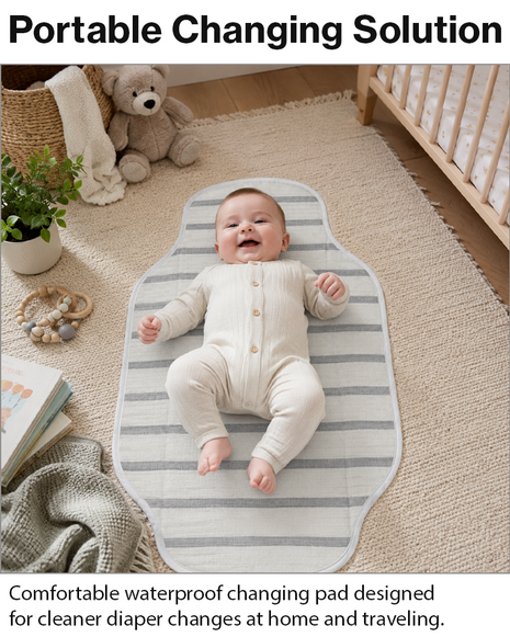 Waterproof Baby Changing Pad Mat Foldable Portable Diaper Changing Station Lightweight Travel Mat Grey Stripe