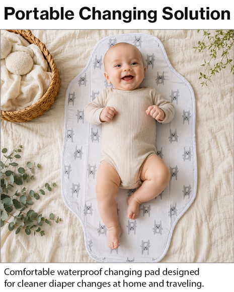 Waterproof Baby Changing Pad Mat Foldable Portable Diaper Changing Station Lightweight Travel Mat Minimalist Bear Print