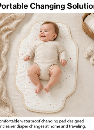 Waterproof Baby Changing Pad Mat Foldable Portable Diaper Changing Station Lightweight Travel Mat Cream Pastel Dot