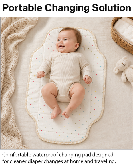 Waterproof Baby Changing Pad Mat Foldable Portable Diaper Changing Station Lightweight Travel Mat Cream Pastel Dot