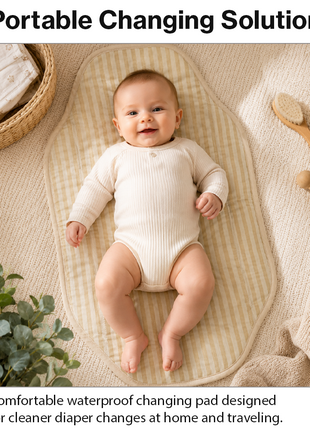 Waterproof Baby Changing Pad Mat Foldable Portable Diaper Changing Station Lightweight Travel Mat Brown Stripe