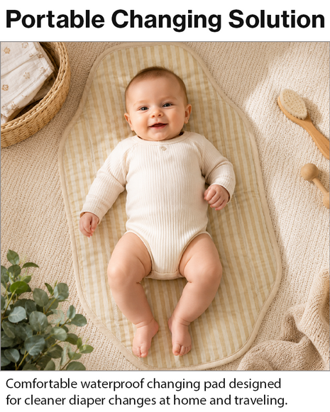 Waterproof Baby Changing Pad Mat Foldable Portable Diaper Changing Station Lightweight Travel Mat Brown Stripe