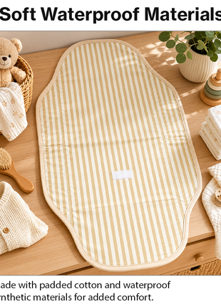 Waterproof Baby Changing Pad Mat Foldable Portable Diaper Changing Station Lightweight Travel Mat Brown Stripe