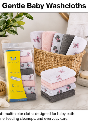 8 Pack Multi-Color Knit Terry Wash Cloths 80% Cotton Soft Absorbent Picot Edge -A