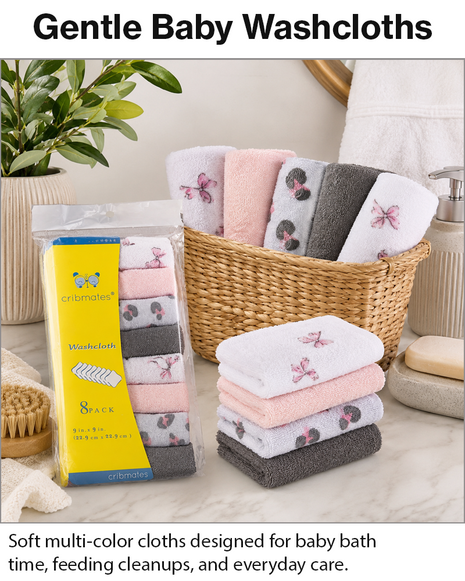 8 Pack Multi-Color Knit Terry Wash Cloths 80% Cotton Soft Absorbent Picot Edge -A