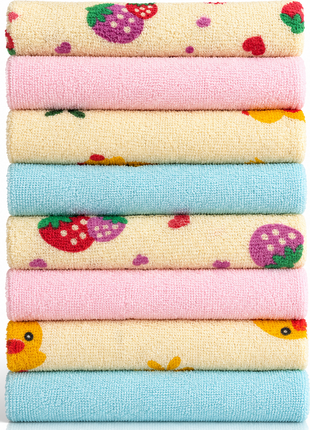 8 Pack Multi-Color Knit Terry Wash Cloths 80% Cotton Soft Absorbent Picot Edge -B