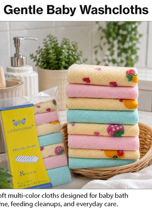 8 Pack Multi-Color Knit Terry Wash Cloths 80% Cotton Soft Absorbent Picot Edge -B