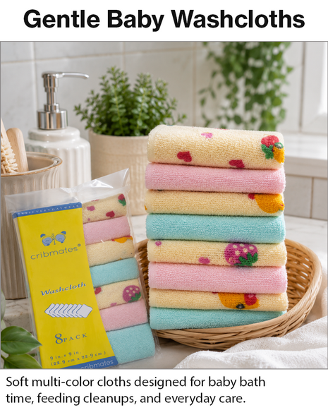 8 Pack Multi-Color Knit Terry Wash Cloths 80% Cotton Soft Absorbent Picot Edge -B