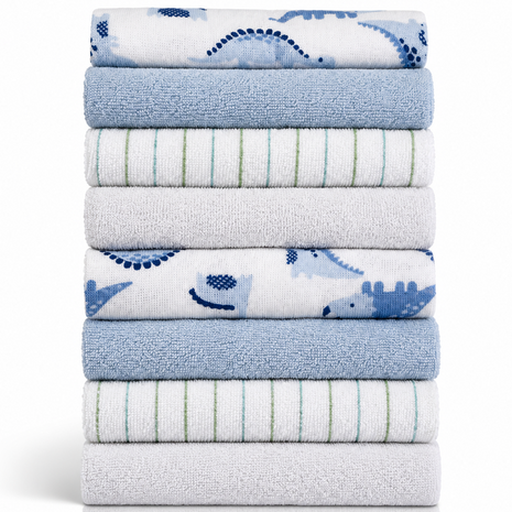 8 Pack Multi-Color Knit Terry Wash Cloths 80% Cotton Soft Absorbent Picot Edge -C
