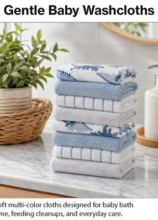 8 Pack Multi-Color Knit Terry Wash Cloths 80% Cotton Soft Absorbent Picot Edge -C