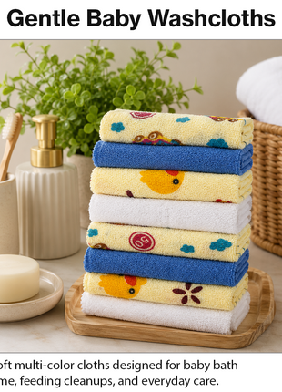 8 Pack Multi-Color Knit Terry Wash Cloths 80% Cotton Soft Absorbent Picot Edge -D