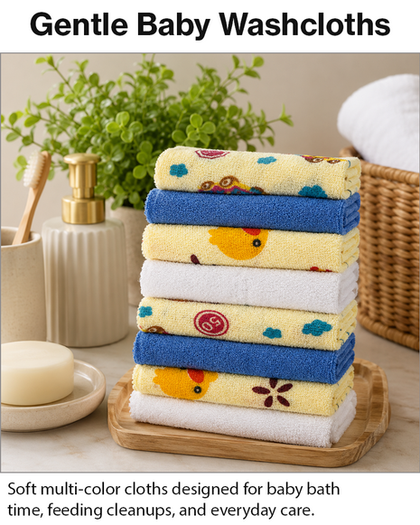 8 Pack Multi-Color Knit Terry Wash Cloths 80% Cotton Soft Absorbent Picot Edge -D